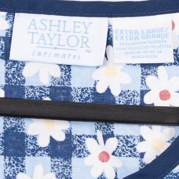 Ashley Taylor VTG House Dress XL Women Blue White Floral Checked Sleeveless Snap - Picture 5 of 6